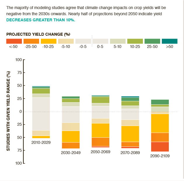 Climate change impacts on crop yields will be negative from the 2030s onwards. #BigFacts via @cgiarclimate