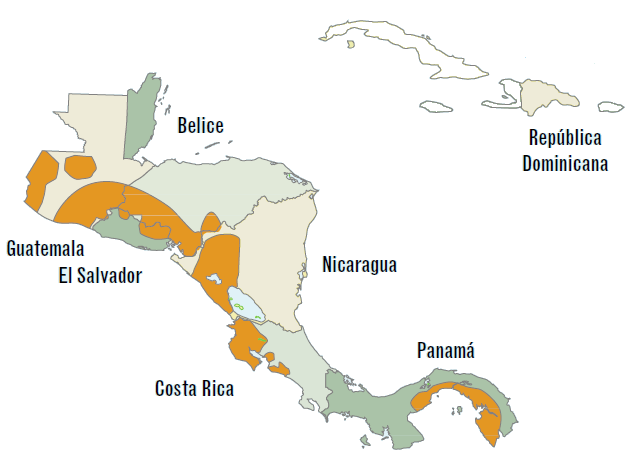 Áreas propensas a la sequía en América Central (Ramírez, 2007)