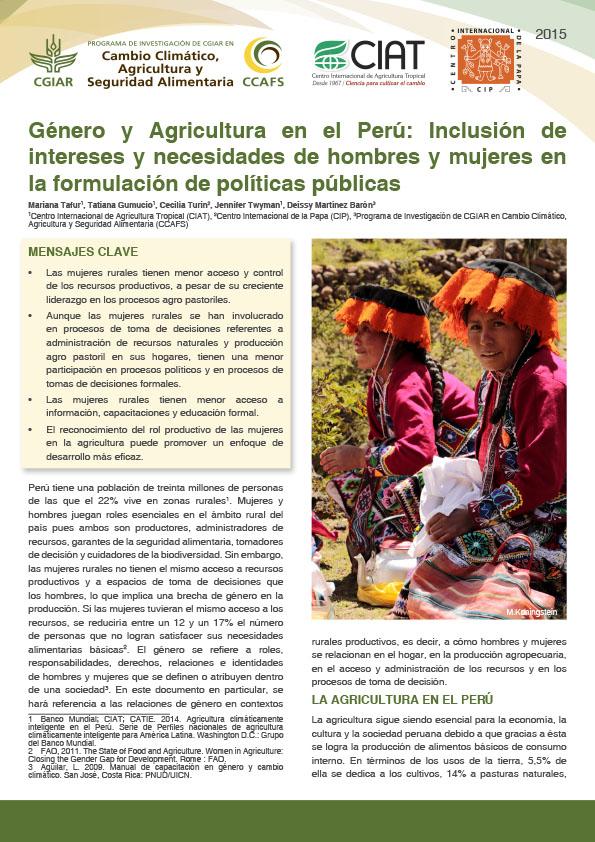 Descargue el documento: Género y Agricultura en el Perú: Inclusión de intereses y necesidades de hombres y mujeres en la formulación de políticas públicas