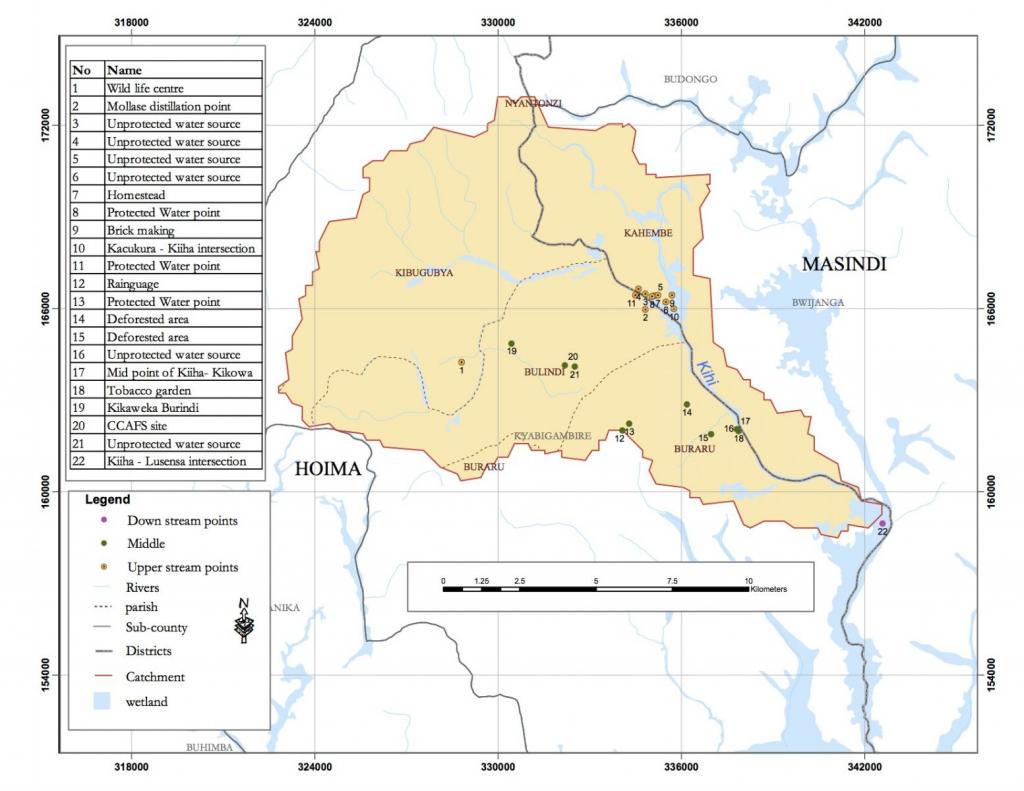 Kiha water catchment in Hoima Uganda on a map