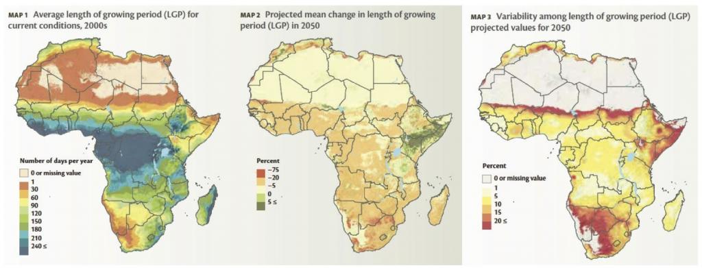 Average length of growing period Africa under climate change 