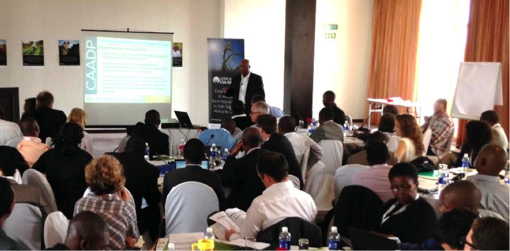 Presentation by Martin Bwalya of CAADP at the Zambian Inception Workshop, February 2015 in Lusaka, Zambia. Photograph by Chris Armitage