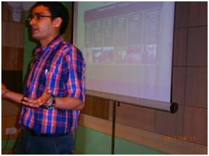 Science Officer Gopal Bhatta talks at the refresher workshop in India in late April. Photo: L. P. Amgain