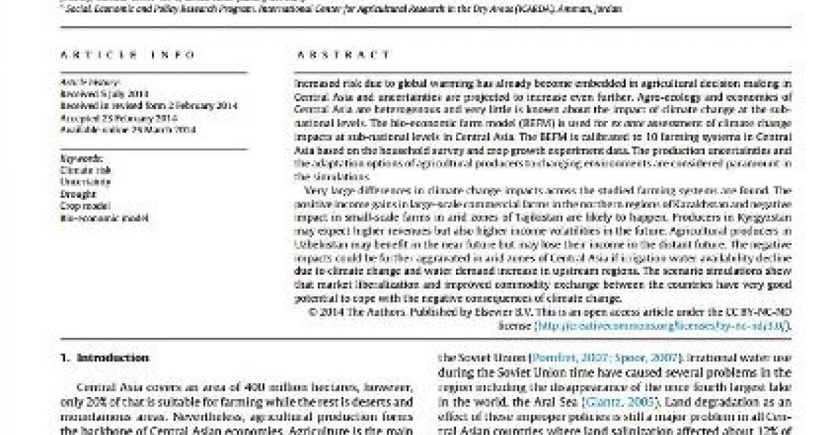 Impacts of climate change on farm income security in Central Asia: An ...