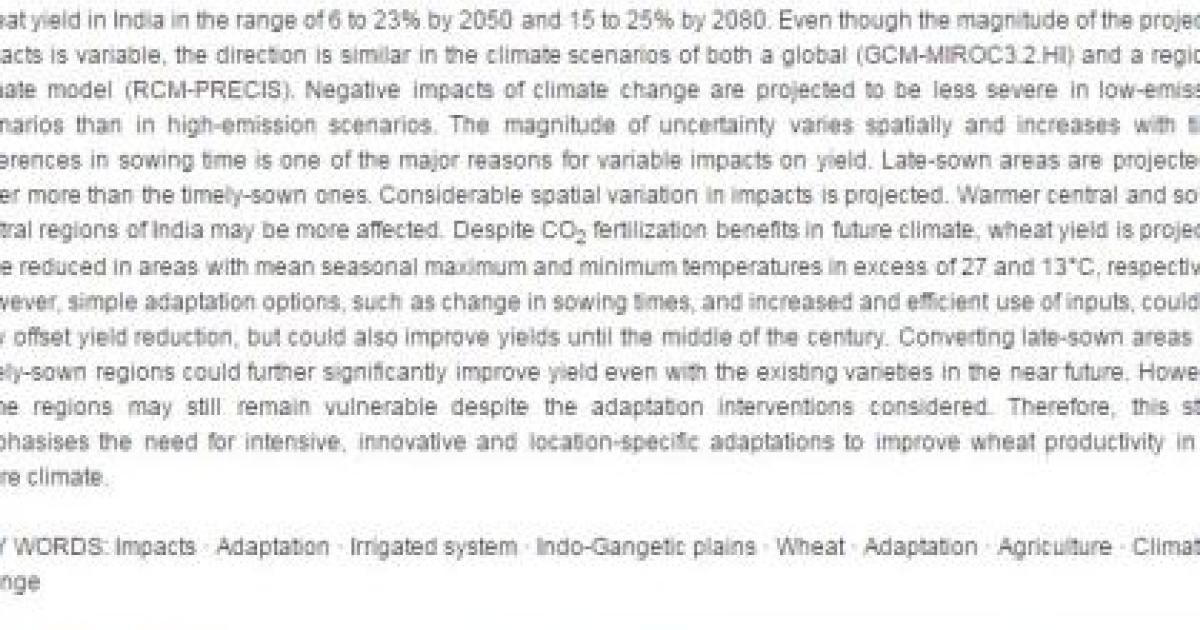 Vulnerability of wheat production to climate change in India